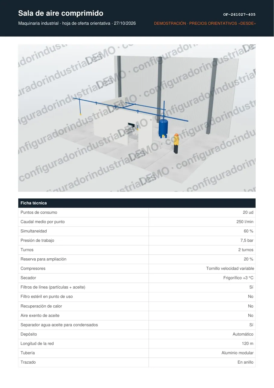 Sala de aire comprimido · hoja de oferta en PDF