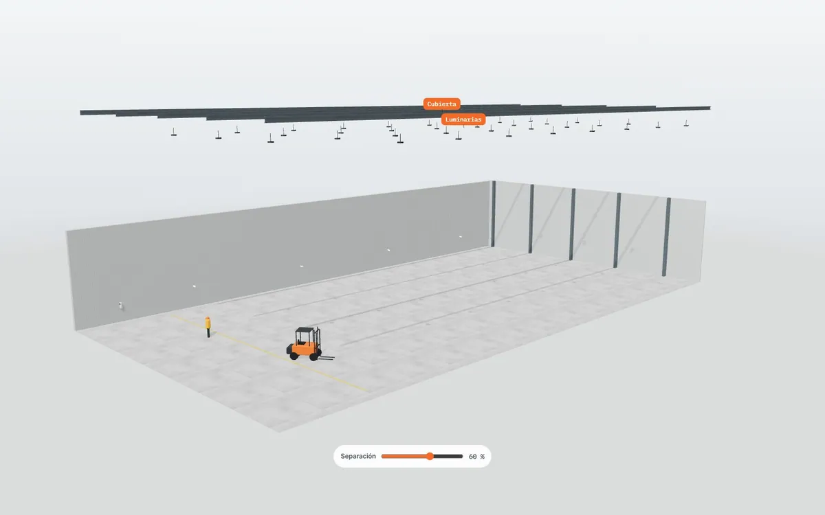 Alumbrado LED de nave industrial · vista explosionada