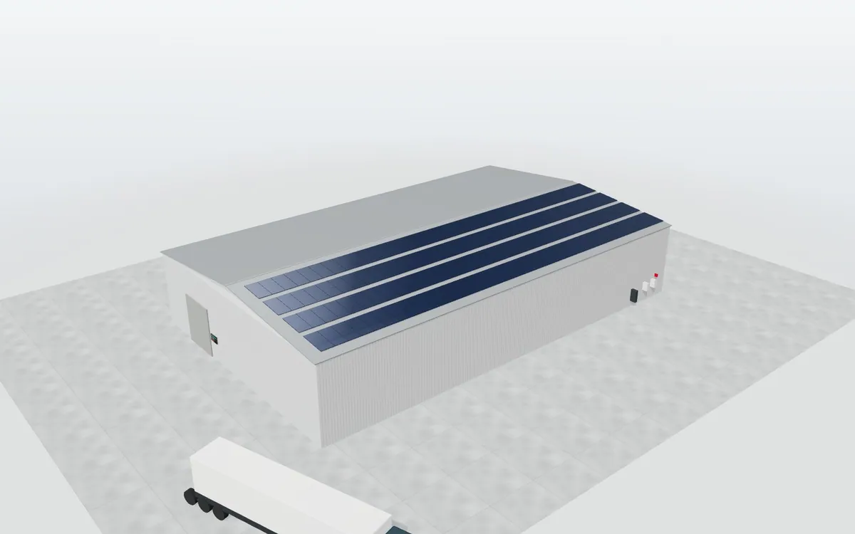 Autoconsumo fotovoltaico en cubierta de nave · animación
