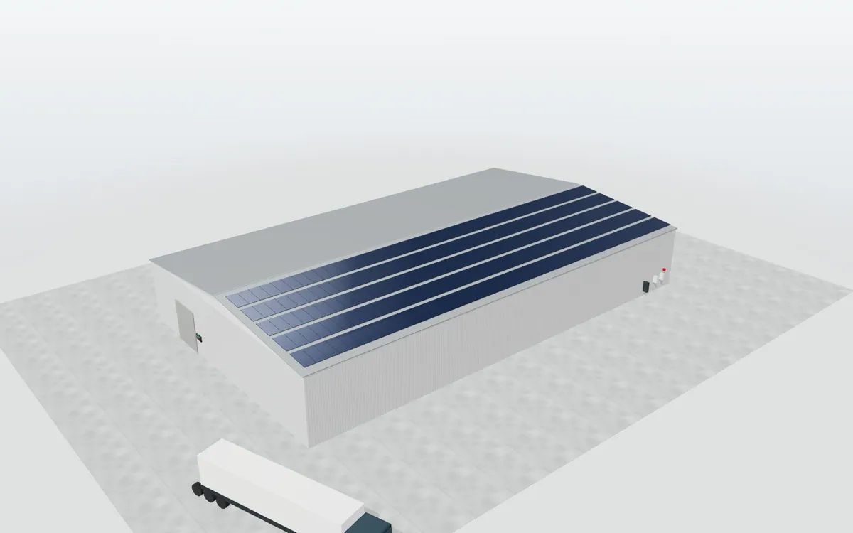 Autoconsumo fotovoltaico en cubierta de nave · Nave de producción 2 turnos