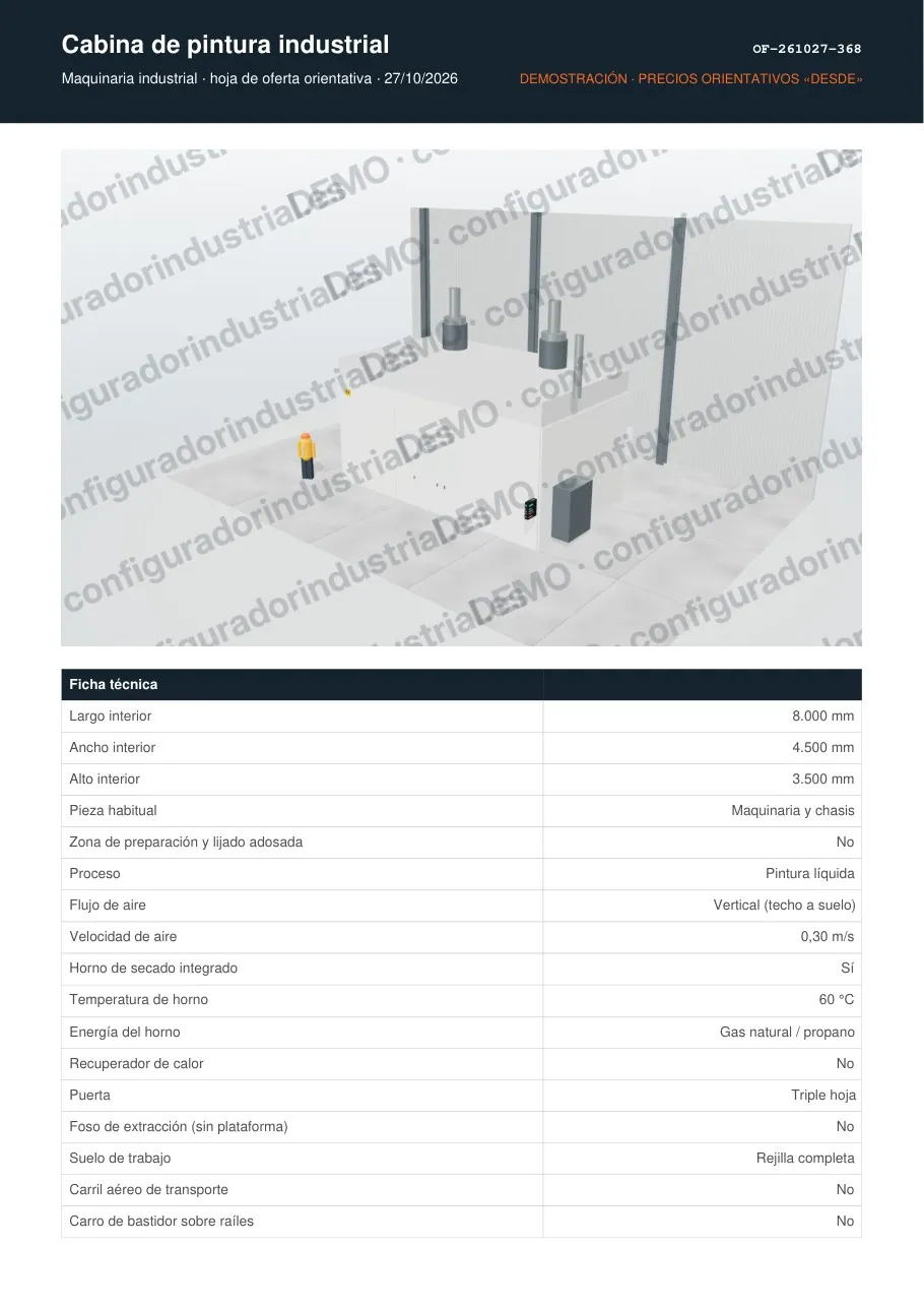 Cabina de pintura industrial · hoja de oferta en PDF
