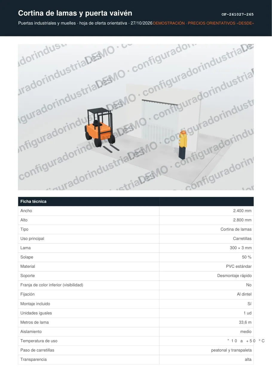 Cortina de lamas y puerta vaivén · hoja de oferta en PDF