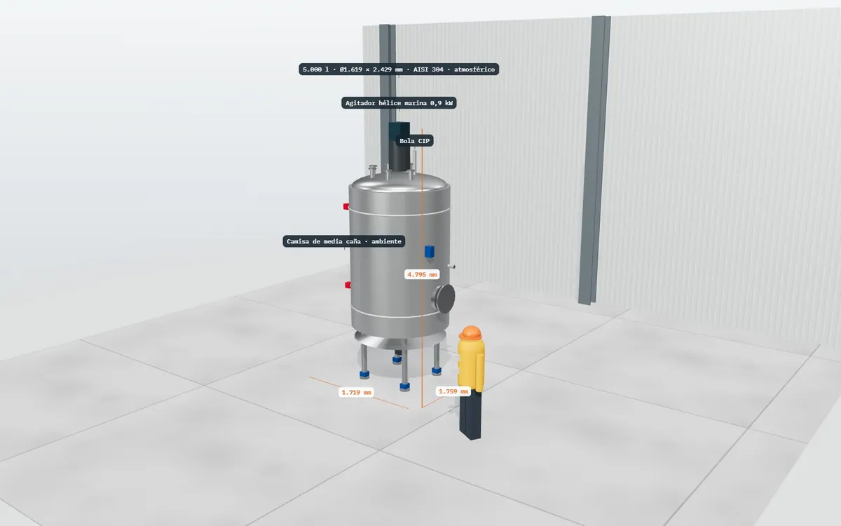 Depósito de proceso en inox · cotas y etiquetas