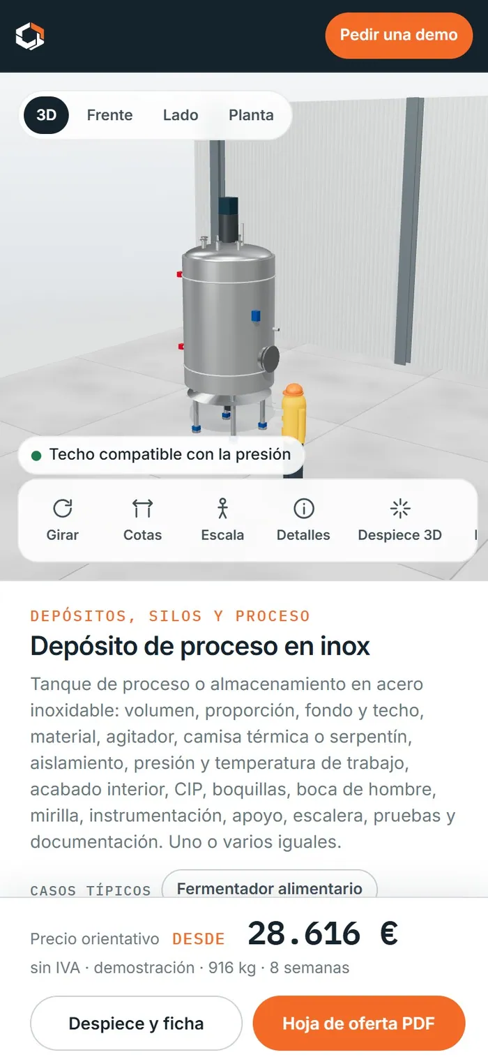 Depósito de proceso en inox · en el móvil