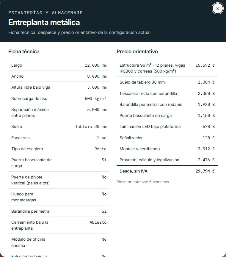 Entreplanta metálica · despiece y ficha
