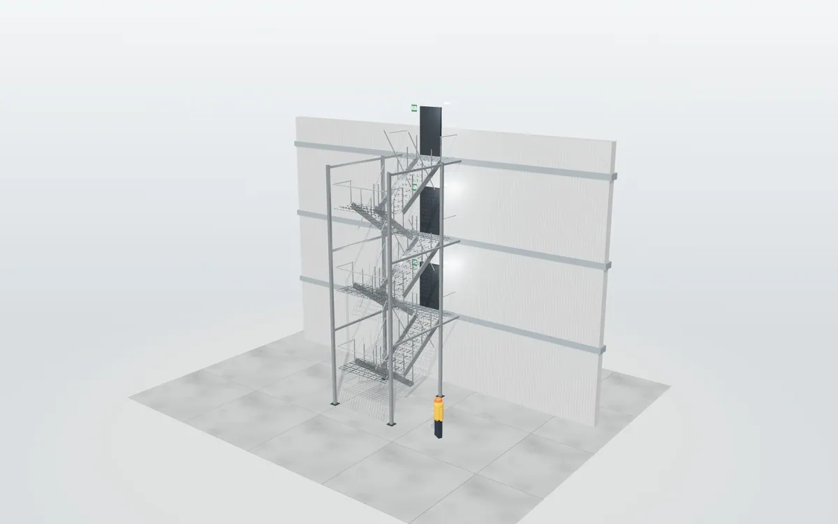Escalera exterior de emergencia · animación