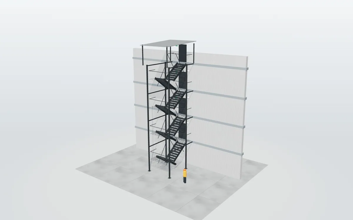 Escalera exterior de emergencia · Oficinas de 4 plantas
