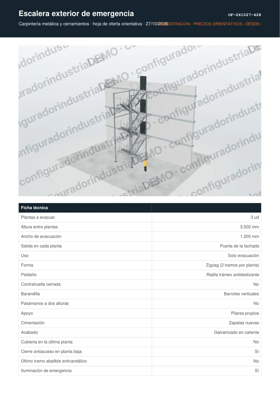 Escalera exterior de emergencia · hoja de oferta en PDF