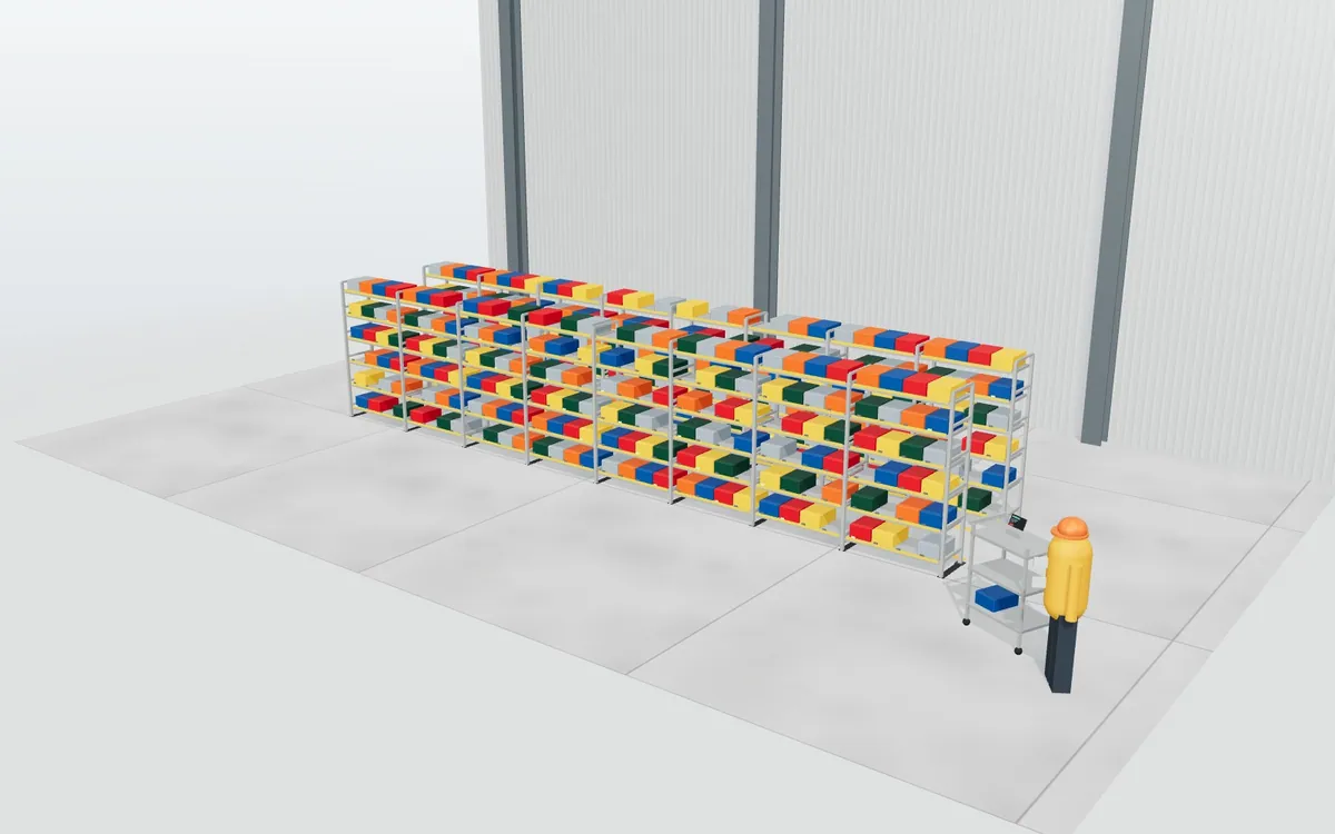 Estantería de picking con cajas · Zona de picking e-commerce