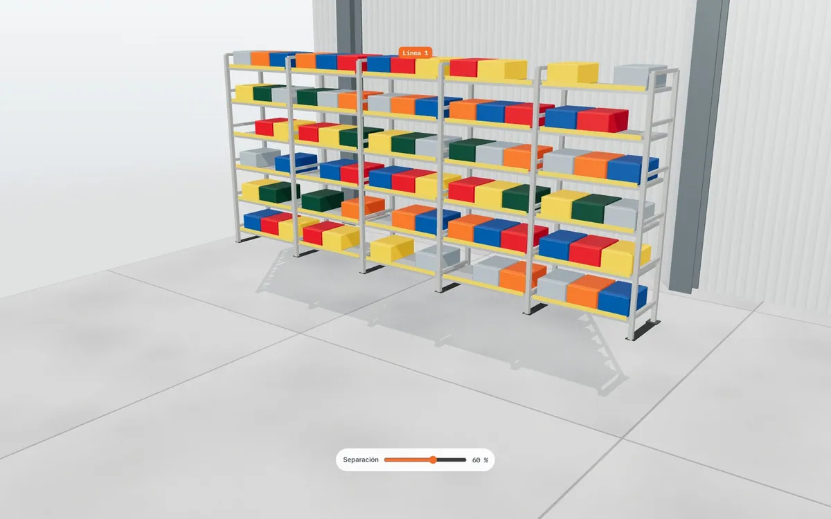 Estantería de picking con cajas · vista explosionada