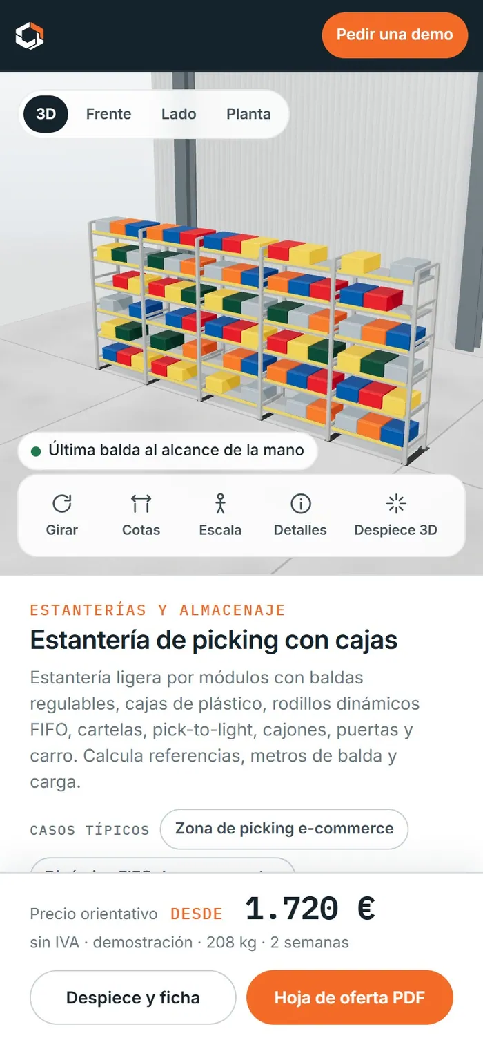 Estantería de picking con cajas · en el móvil