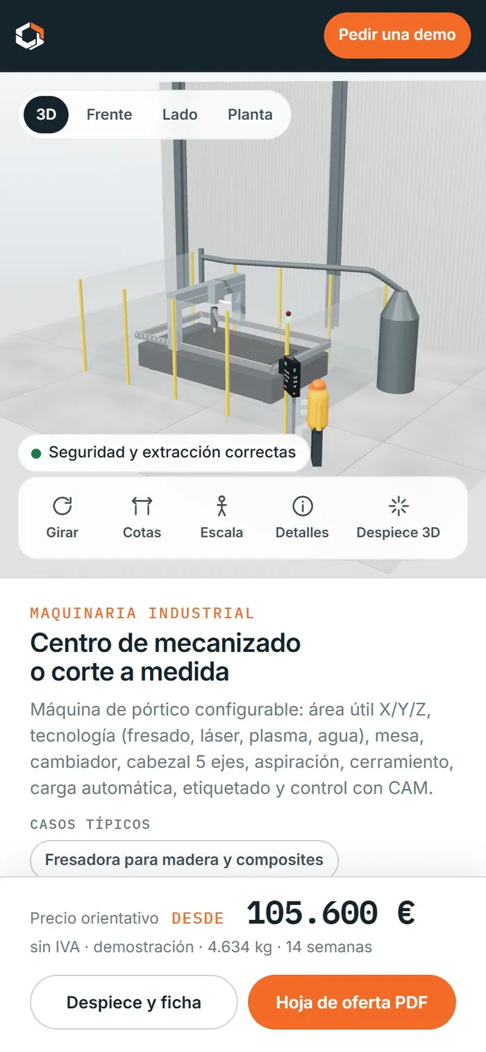 Centro de mecanizado o corte a medida · en el móvil