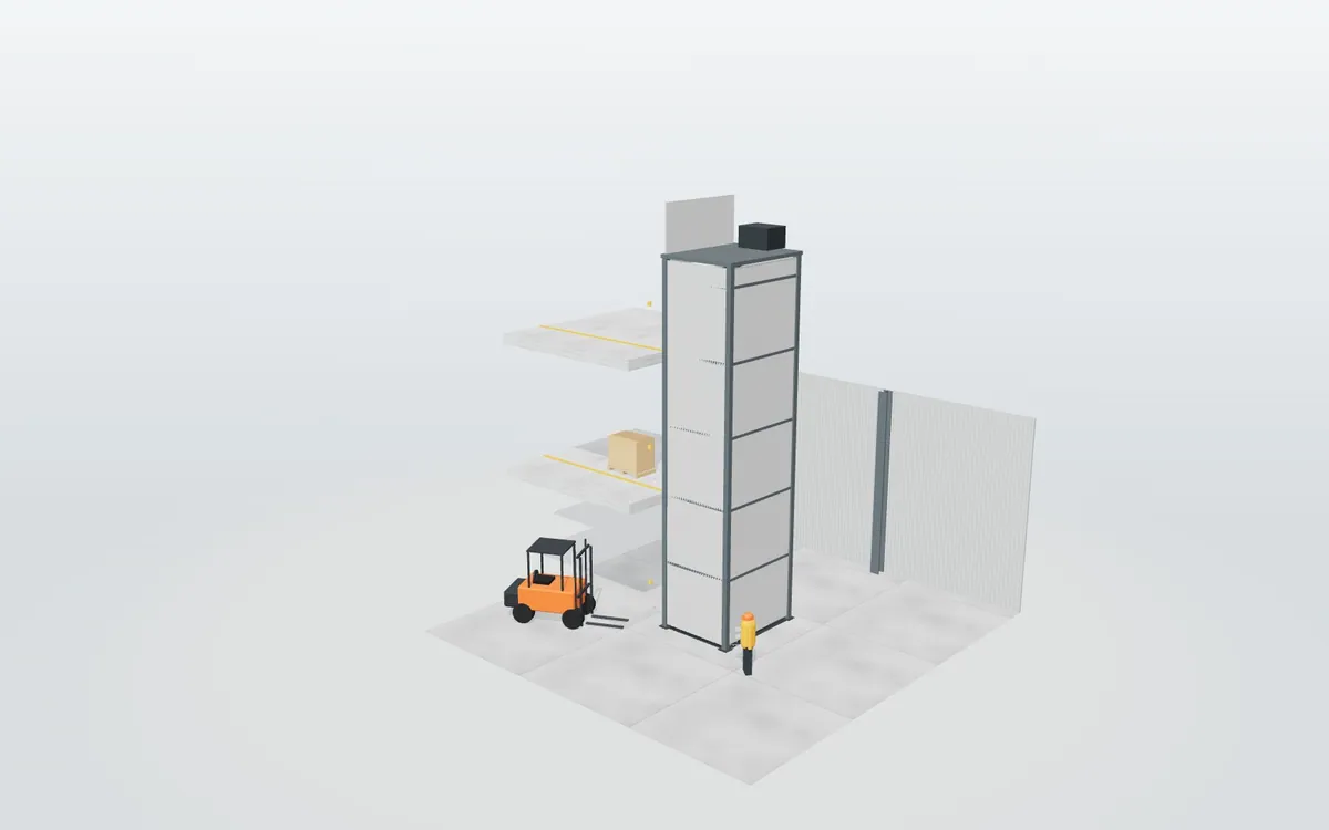 Montacargas industrial · Fábrica de 3 plantas