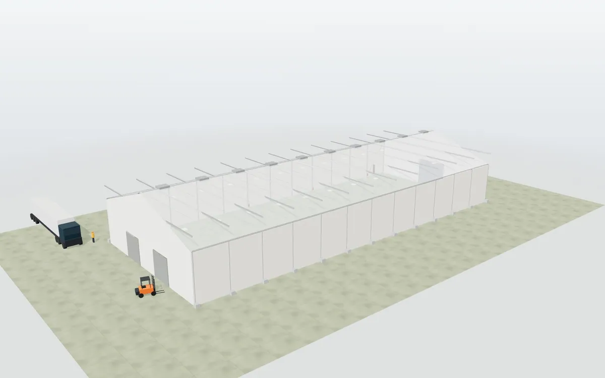 Nave desmontable de lona · Cubierta de producción