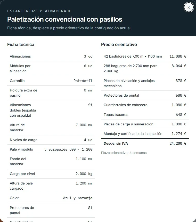 Paletización convencional con pasillos · Estantería de paletización