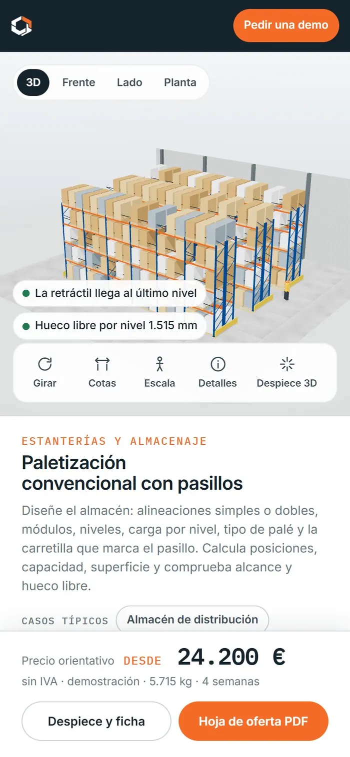 Paletización convencional con pasillos · en el móvil
