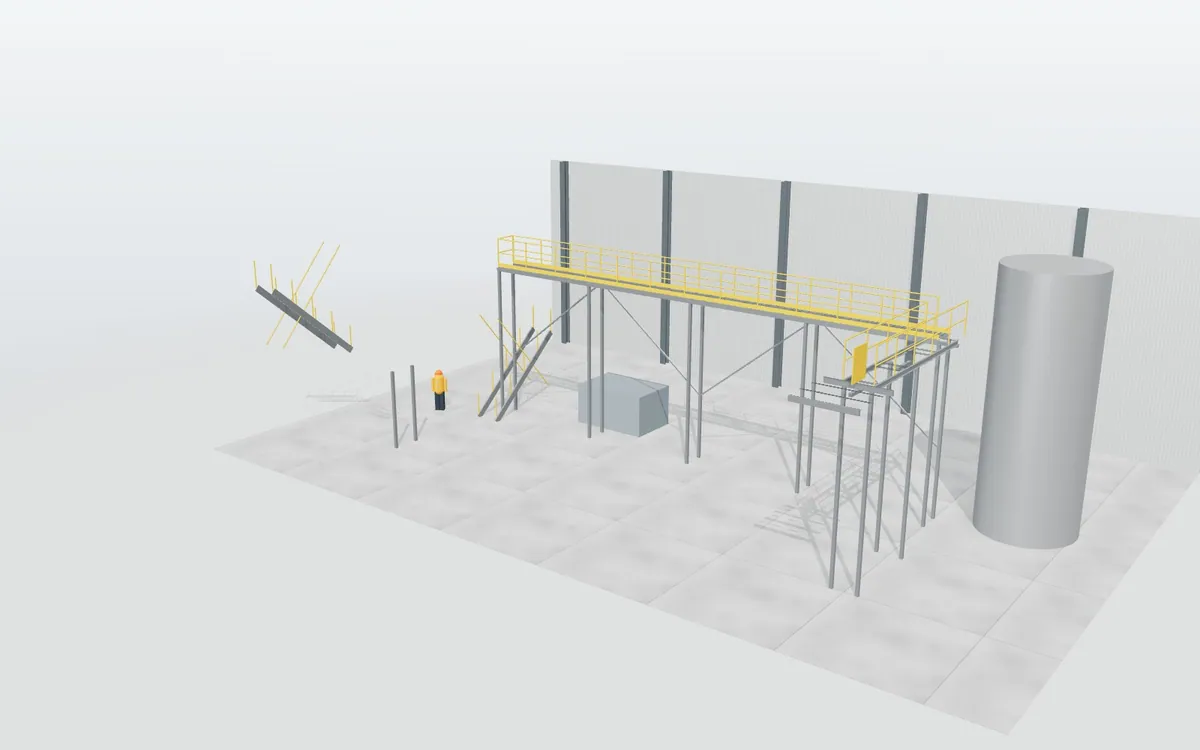 Pasarela de mantenimiento con escalera · Acceso a silos