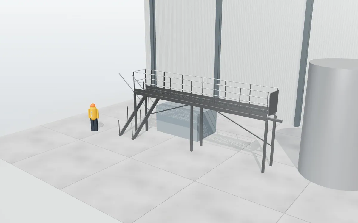 Pasarela de mantenimiento con escalera · Planta alimentaria