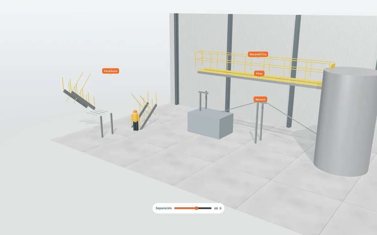 Pasarela de mantenimiento con escalera · vista explosionada