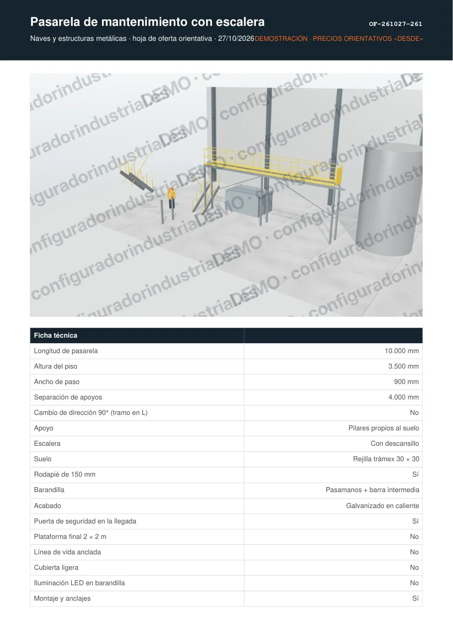 Pasarela de mantenimiento con escalera · hoja de oferta en PDF