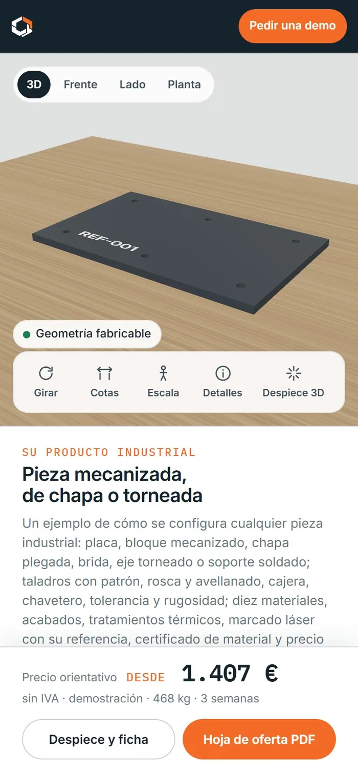 Pieza mecanizada, de chapa o torneada · en el móvil