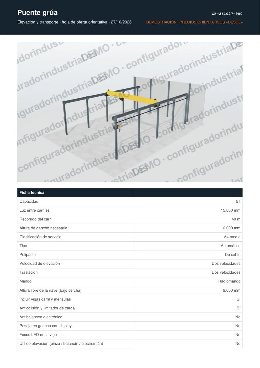 Puente grúa · hoja de oferta en PDF