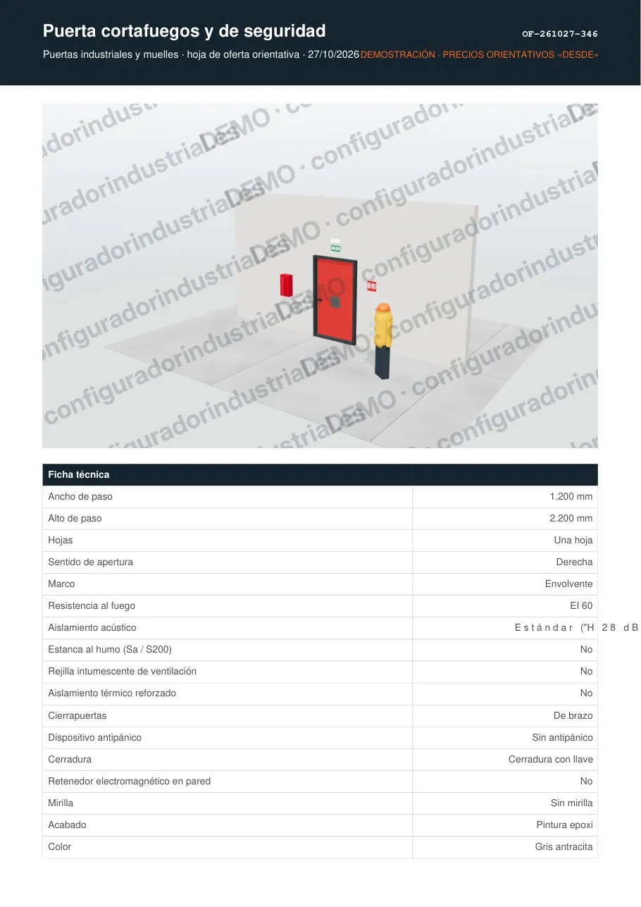 Puerta cortafuegos y de seguridad · hoja de oferta en PDF