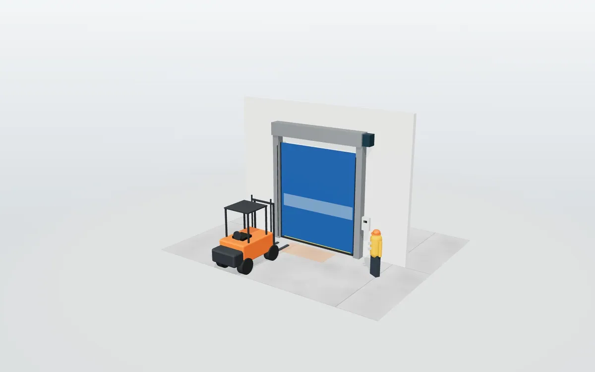 Puerta rápida de lona · Paso de carretillas