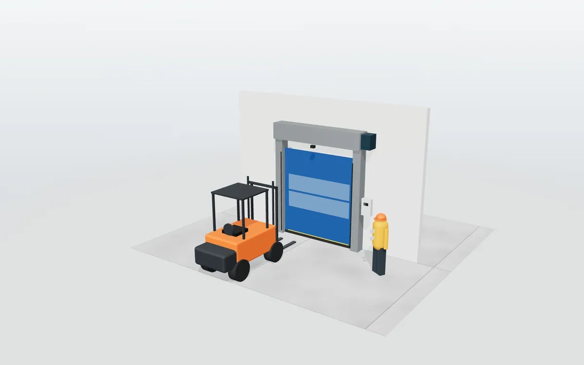 Puerta rápida de lona · Interior de taller
