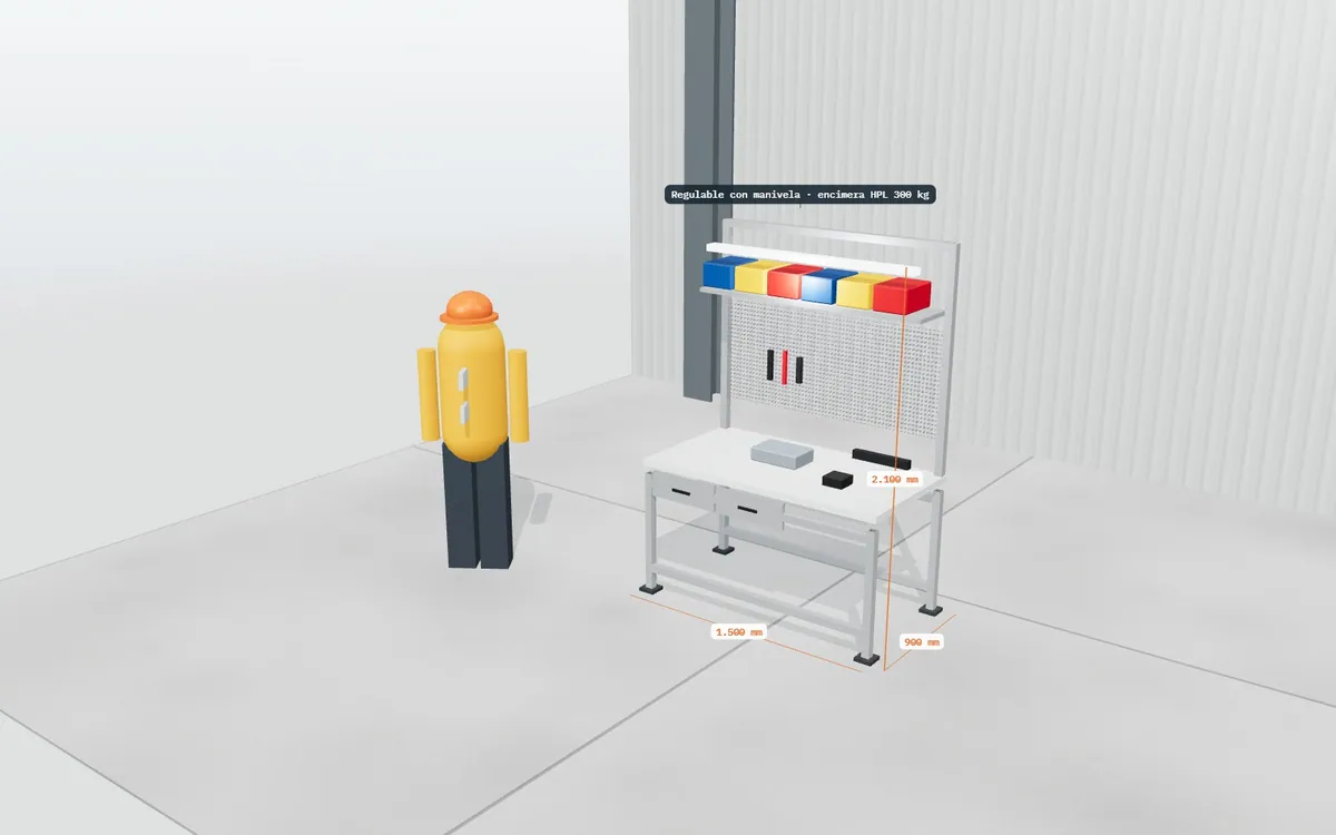 Puesto de trabajo modular · cotas y etiquetas