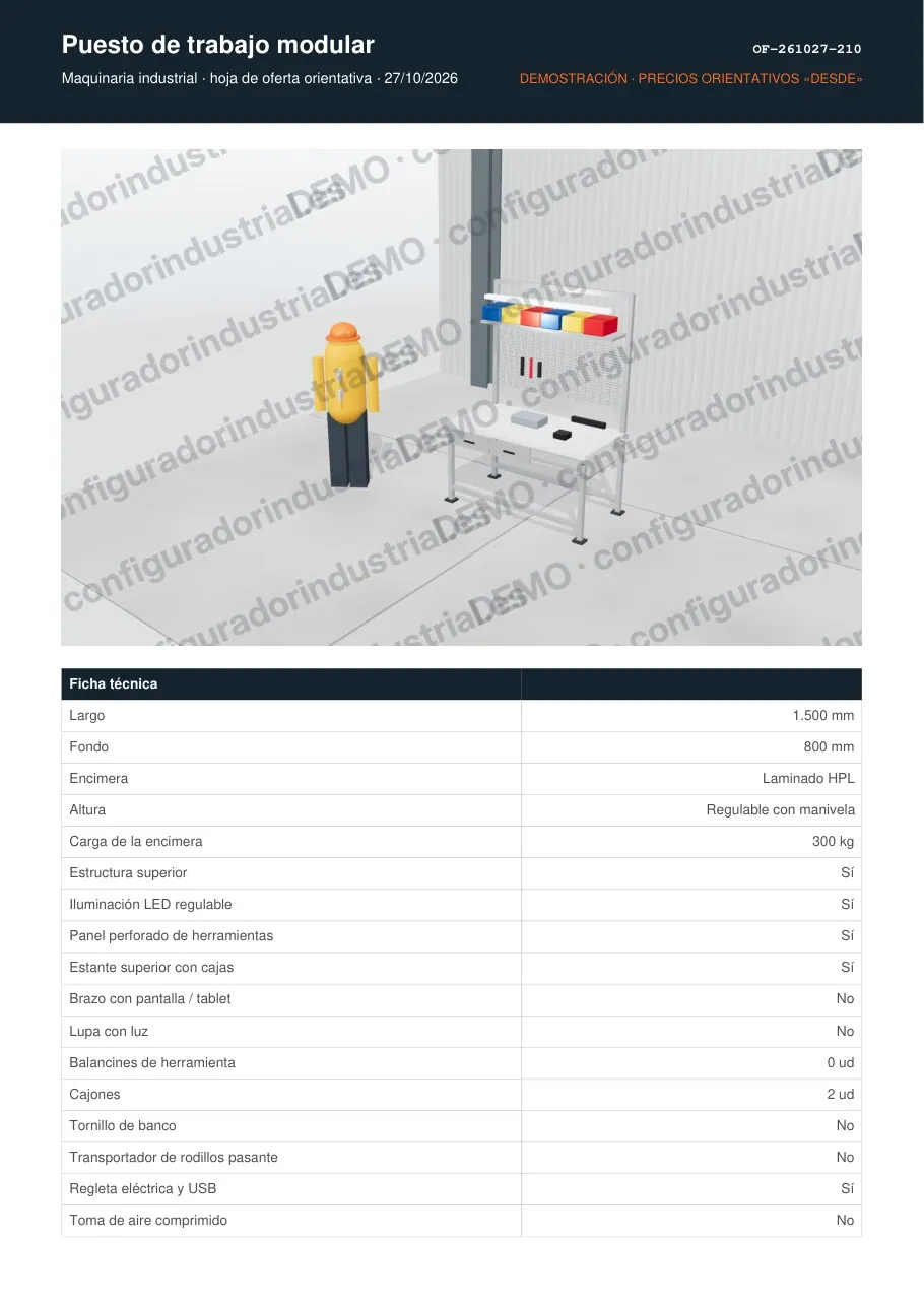 Puesto de trabajo modular · hoja de oferta en PDF