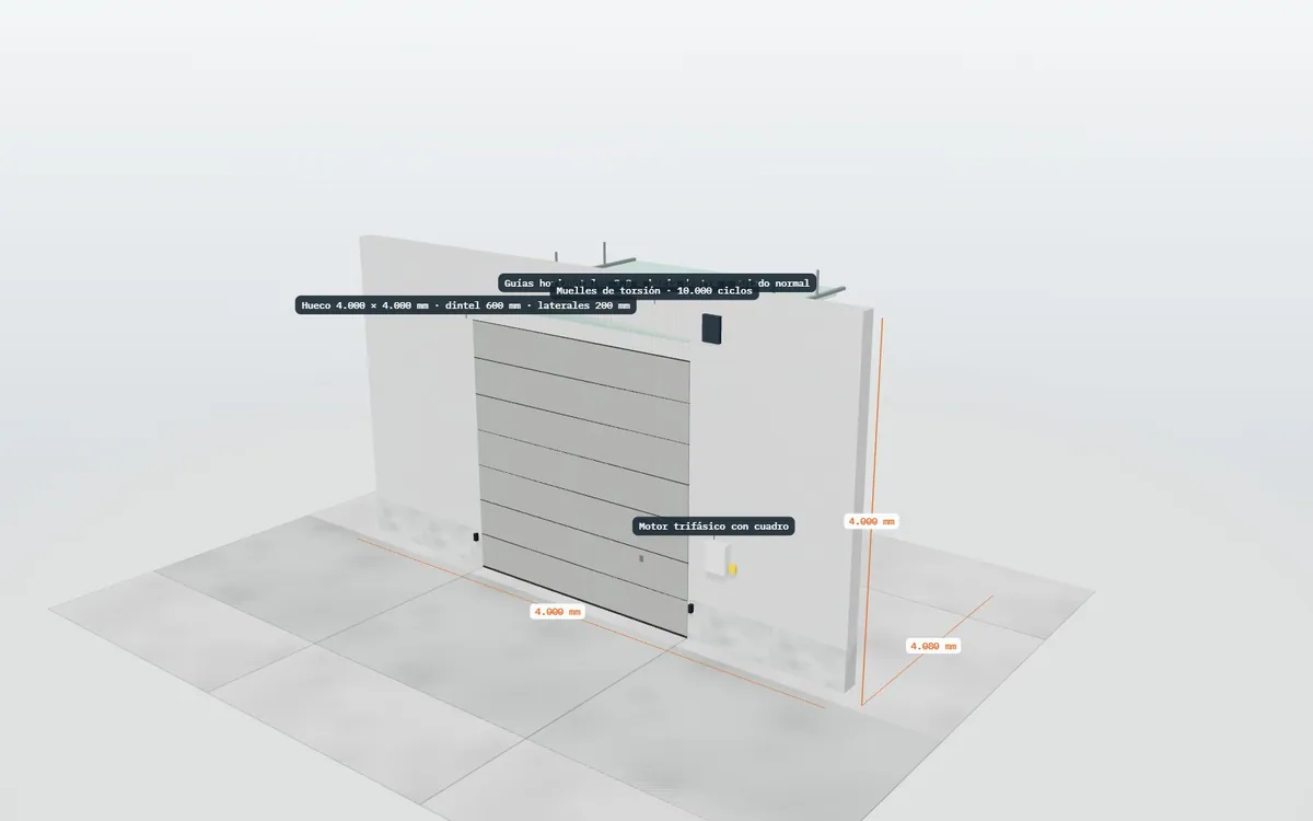 Puerta seccional industrial · cotas y etiquetas