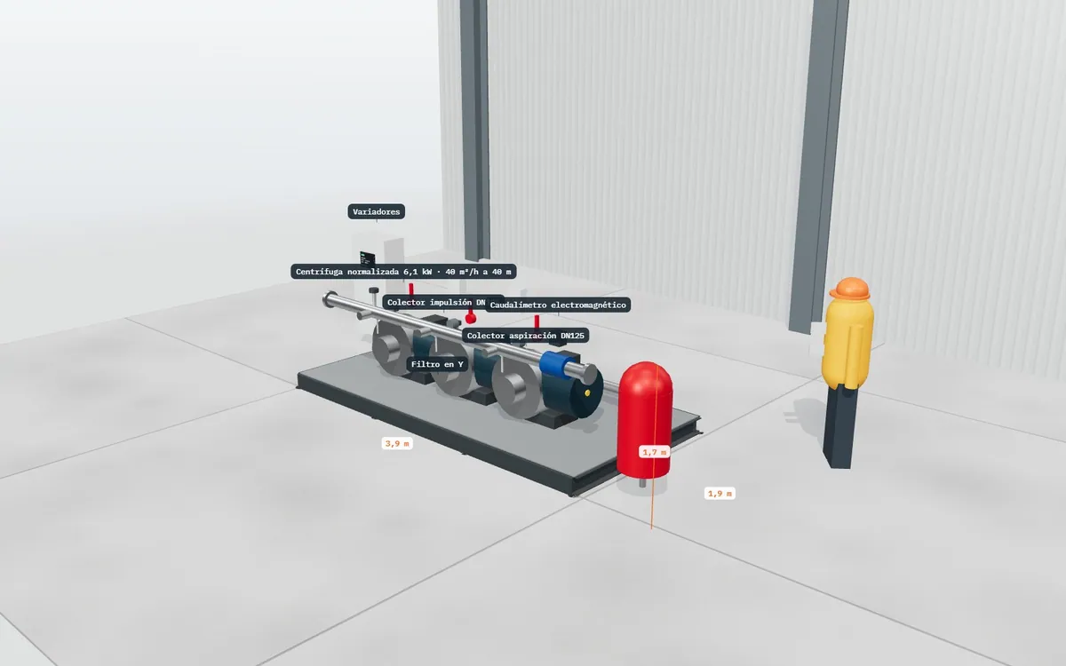 Equipo de bombeo compacto (skid) · cotas y etiquetas
