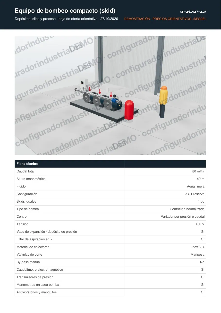 Equipo de bombeo compacto (skid) · hoja de oferta en PDF