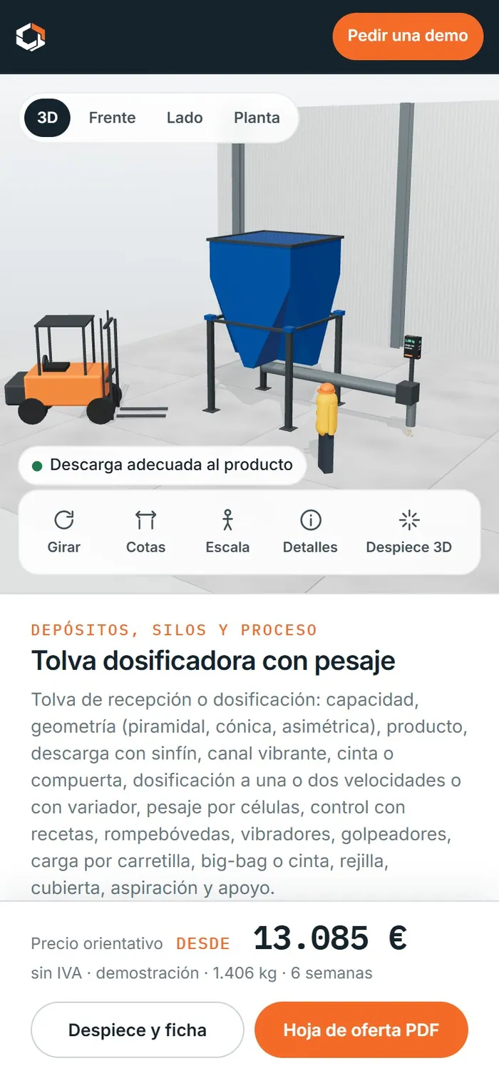 Tolva dosificadora con pesaje · en el móvil