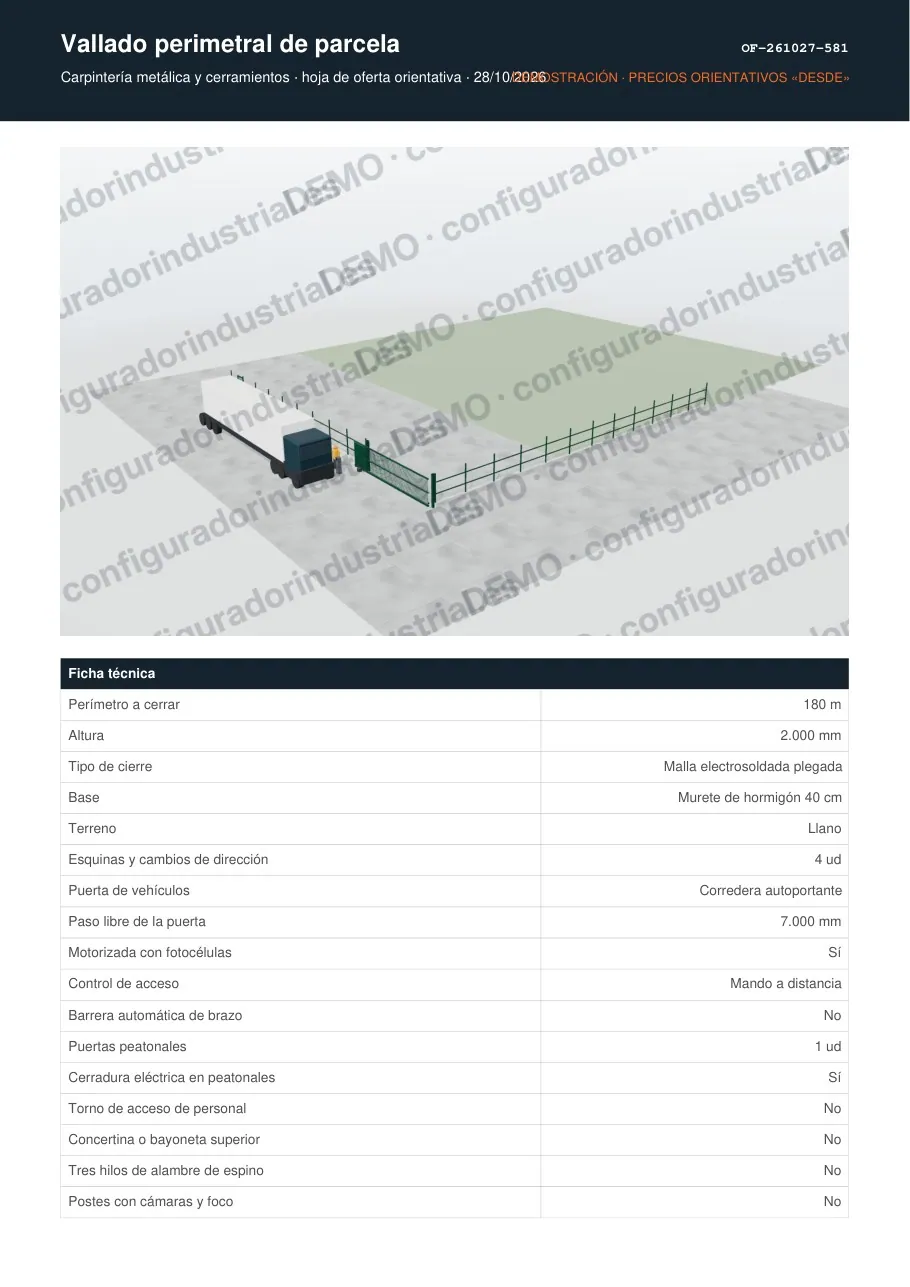Vallado perimetral de parcela · hoja de oferta en PDF